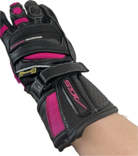 Guante Moto Ags Dama Cuero Y Textil Fucsia