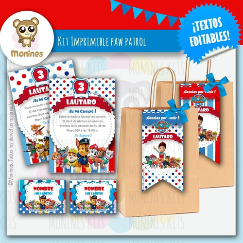 Kit Imprimible Paw Patrol Patrulla Canina ¡texto Editable!