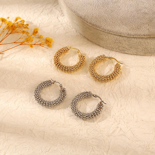 Retro Corn Chain Stainless Steel Earrings Exaggerated Circle