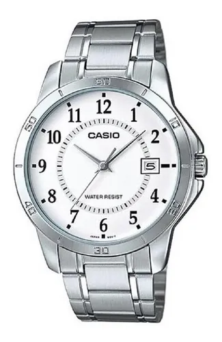 Casio Reloj analógico de cuarzo para hombre con correa de acero inoxidable  MTP-1374D-1, plata/negro, pulsera, Plata/Negro, Pulsera