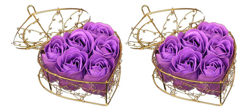 Ramo De Rosas De Simulación, Color Morado, Regalo Con Cesta