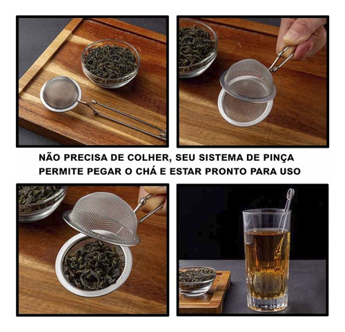 Kit 3 Infusores De Chá Inox Coador Peneira Ervas Com Cabo