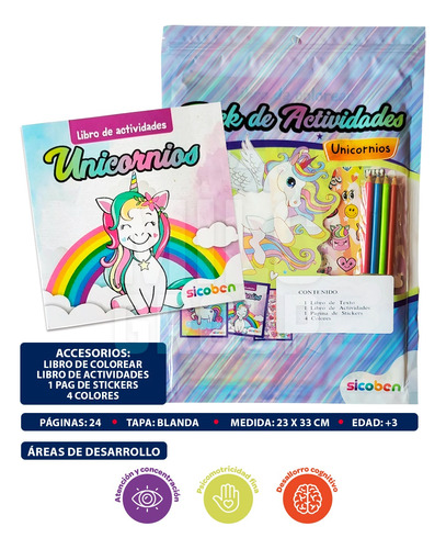 Pack De Actividades Unicornios: 2 Libros, Stickers Y Colores