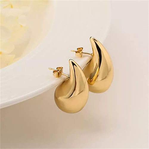 2 Pares De Pendientes De Aro Huecos Con Forma De Gota De Agu