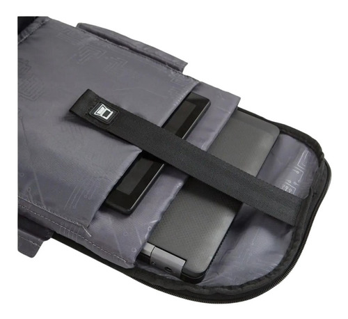 Mochila Swiss Digital Notebook Tablet con puerto USB y cargador color gris oscuro tela diseño urbano