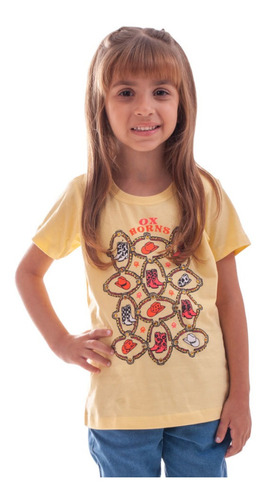Camiseta Amarela Infantil Menina Ox Horn Strass Lançamento