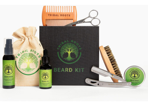 Tribal Roots Kit De Barba Para Hombres, Aseo Y Cuidado Con A