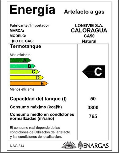 Imagen 2 de 2 de Termotanque A Gas Caloragua Longvie 50 Litros Ca50 De Apoyar