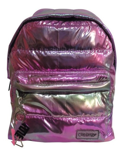 Mochila Cresko Mumbai Metalizada Inflada 17´´ Con Bolsillo Color Rosa