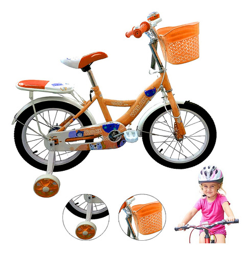 Bicicleta Infantil Entrenadora R-16 Canasta Asiento V-brakes Color Naranja Tamaño del cuadro 16