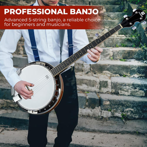 Banjo Vangoa Vbj-50 De 5 Cuerdas De Tamaño Completo Con Kit