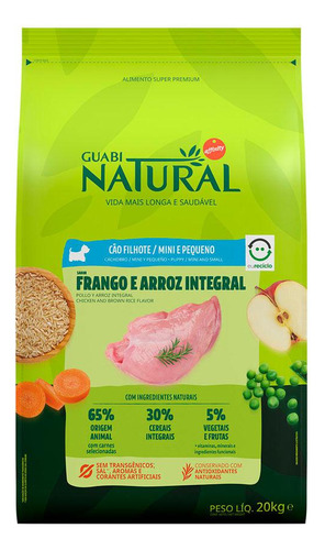 Ração Guabi Natural Cães Filhote Frango Arroz Integral 20kg