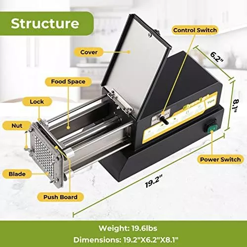 Cortador de patatas fritas eléctrico de acero inoxidable profesional con 2  cuchillas para uso comercial, doméstico y pepinos, zanahorias, batatas