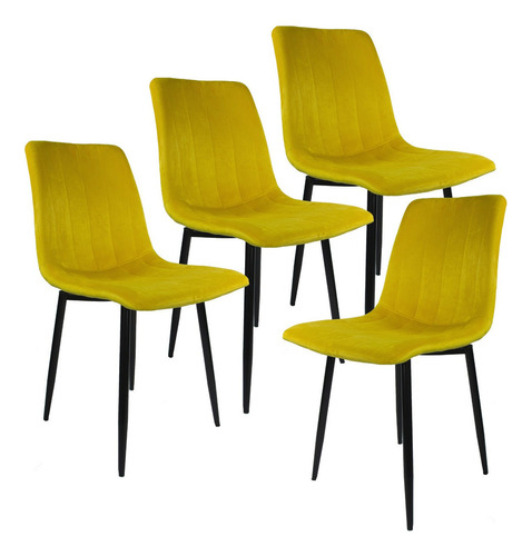 Set 4 Sillas Comedor Eames Tapizada Vintage Sala Moderna Color de la estructura de la silla Negro Color del asiento Mostaza