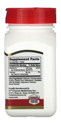 Vitamina D3 21st Century 125mcg (5000iu) 110 Tabs