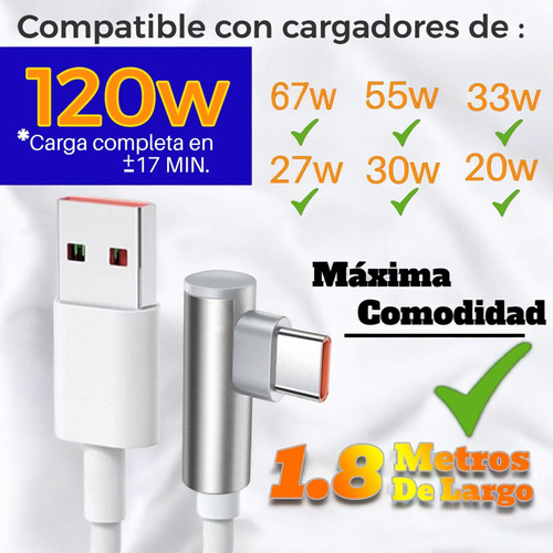 120w Cable Tipo C Hyper Carga 1.8m De Largo