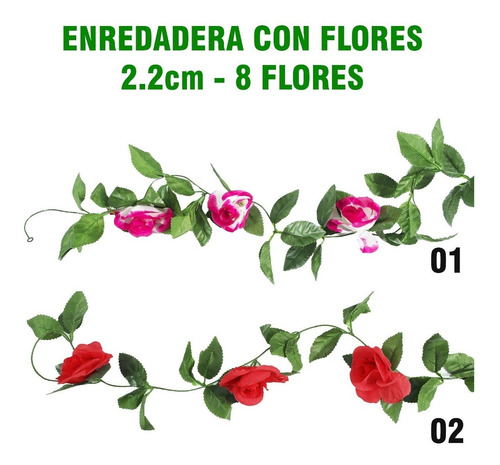 Enredadera Artificial 8 Flores 2.2m Jardin Deco Paquete X 3