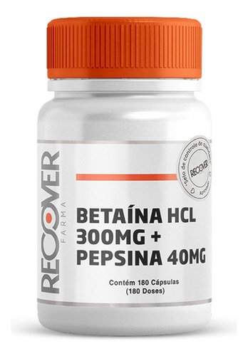 Betaína Hcl 300mg + Pepsina 40mg - 180 Doses Sabor Without Flavor