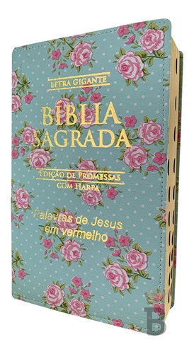 Biblia Letra Gigante Luxo Popular - Floral Verde - Com Harpa