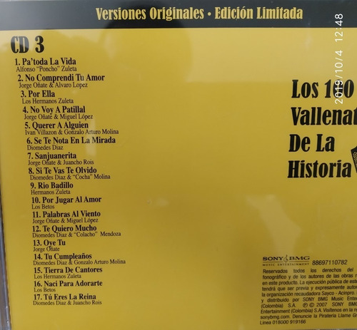 Kit De 6 Cds Originales: Los 100 Vallenatos De La Historia. (Usado)