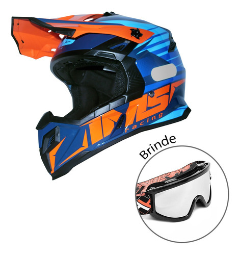 Capacete Ims Extreme Laranja/azul Cross+ Óculos Brinde