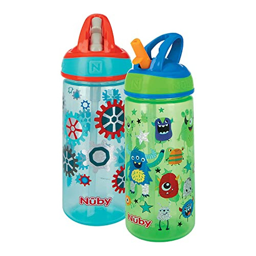 Nuby Paquete De 2 Botellas De Agua Iridiscentes Flip-it Kids