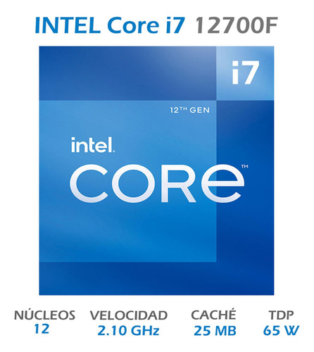 Procesador gamer Intel Core i7-12700F BX8071512700F  de 12 núcleos y  4.9GHz de frecuencia con gráfica integrada