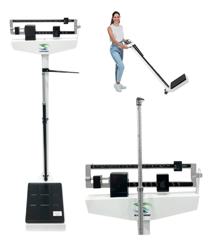 Báscula Con Estadimetro Soporta 200kg, Tallímetro 1.9 M Color Blanco