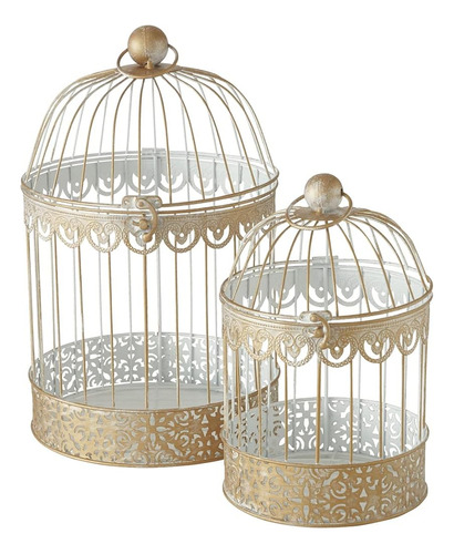 Hamptons Romantic Gold Bird Cages, Set De 2, Decorativo, Cen