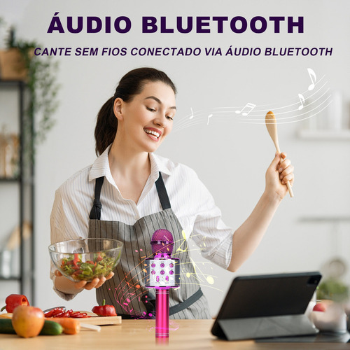 Microfone Sem Fio Bluetooth Karaokê Para Festas E Eventos Cor Rosa