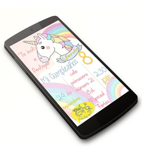 Diseño Invitación Digital Imprimible Unicornio Cumpleaños 