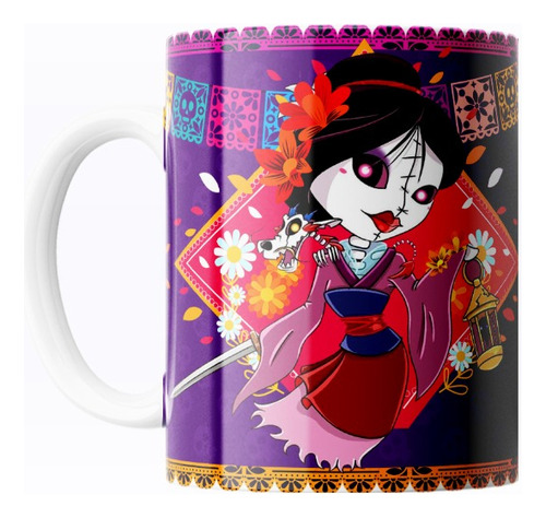 Taza De Cerámica Día De Muertos Mulán Disney 325ml