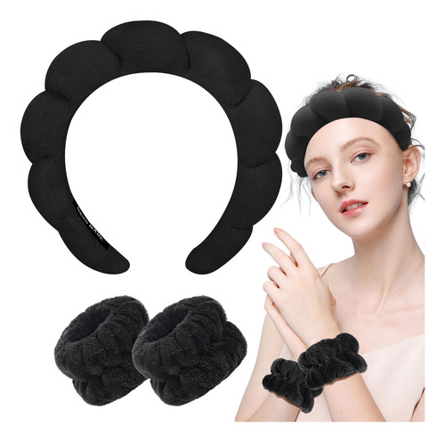 Spa Headband And Wristband Set Zkptops For Women Black