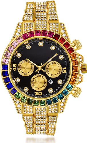 Reloj De Oro Halukakah Con Diamantes Multicolores Iced Out P