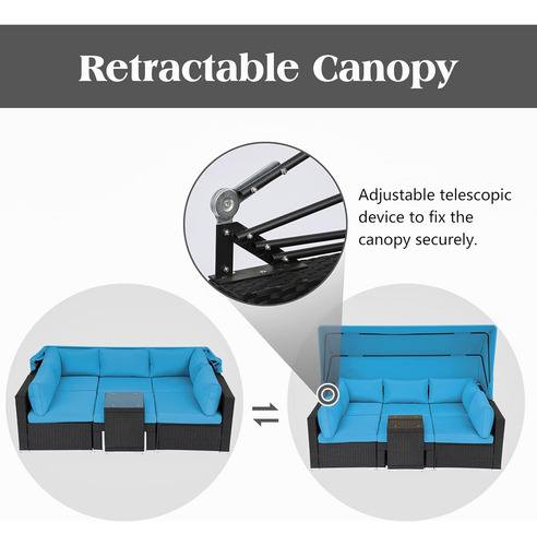 Juego De 7 Muebles Exterior Sofa Modular Toldo Azul Magic U