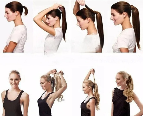 Aplique Rabo De Cavalo Cabelo Humano Mechas Loiras E Tic-tac Castanho Com Mechas Loiras - Mechado