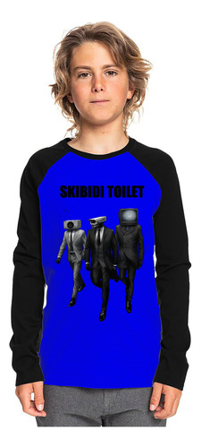 Polera Raglan Diseño Skibidi Toilet Estampado Dtf Cod 001