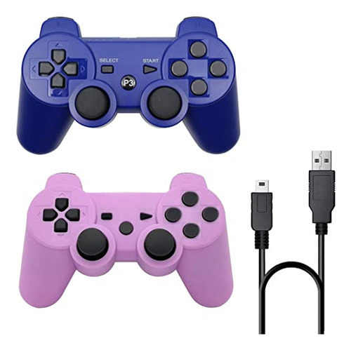 Pack 2 Controladores Inalmbricos Ps3 Bluetooth - Azul Y Mora