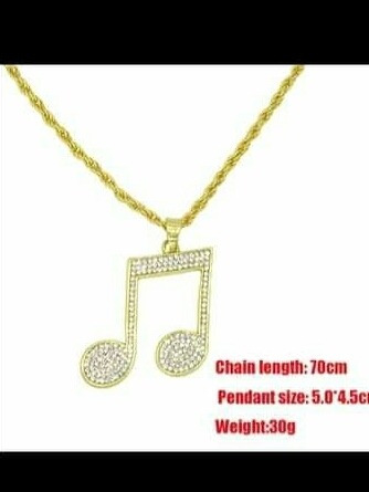 Collar Dorado De Nota Musical Con Muchos Diamantes