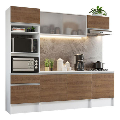 Armario De Cocina Completo 240cm Topazio Madesa - B/m Color Blanco/Marrón