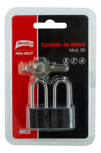 Juego De 2 Candados De Hierro 99 Gancho Largo En Color Negro