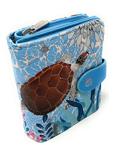 Cartera Mediana Shag Wear Sea Turtle Para Mujer, Azul 4,5