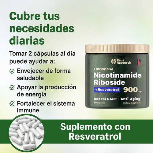Nicotinamide Riboside Liposomal 900mg + Resveratrol Energía Sin Sabor