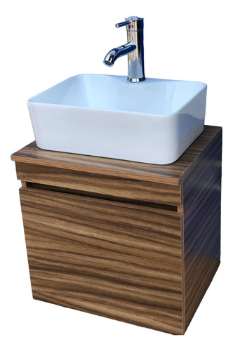 Kit Lavabo Cerámico + Gabinete Y Accesorios Blanco Brillante