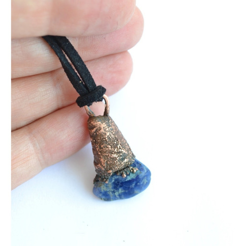 Imagen 5 de 5 de Collar Hombre, Piedra Natural Sodalita Y Cobre