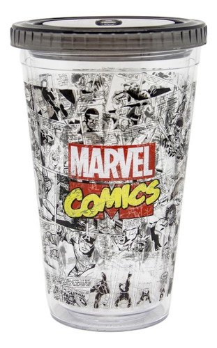 Vaso Marvel Doble Pared Con Bombilla 450 Ml Color Gris Oscuro