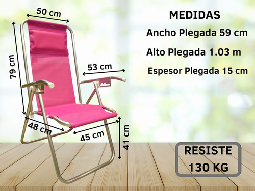 Imagen 3 de 10 de Reposera Aluminio Alta Reforsada Kit X3- Disentino®