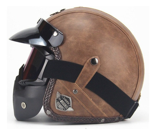 De Cuero 3/4 De La Cara Abierta Vintage Scotter Moto Casco