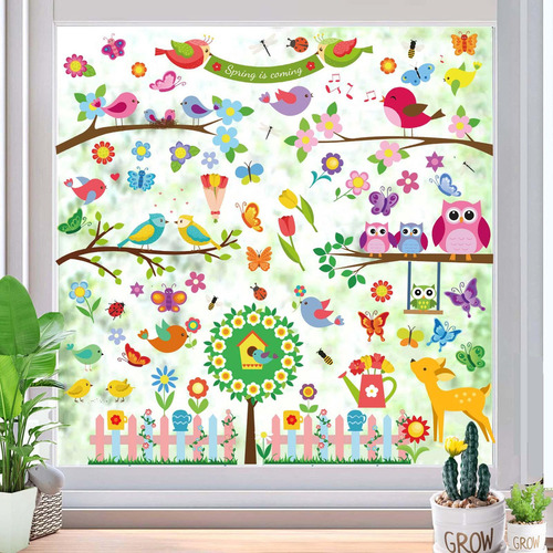 . 9 Hojas De Pegatinas Para Ventana Estáticas, Flores,