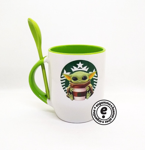 Taza Ceramica Con Cucharita - Baby Yoda Personalizada